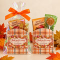 Personalized Apple Cider & Caramel Gift Favor — caramel candies or caramel lollipop with plaid paper cover and personalized fall tag
