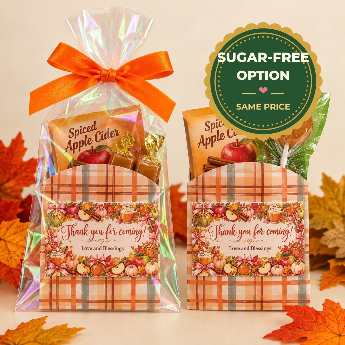 Sugar-Free Option Available — Same Price! Personalized Apple Cider & Caramel Gift Favors