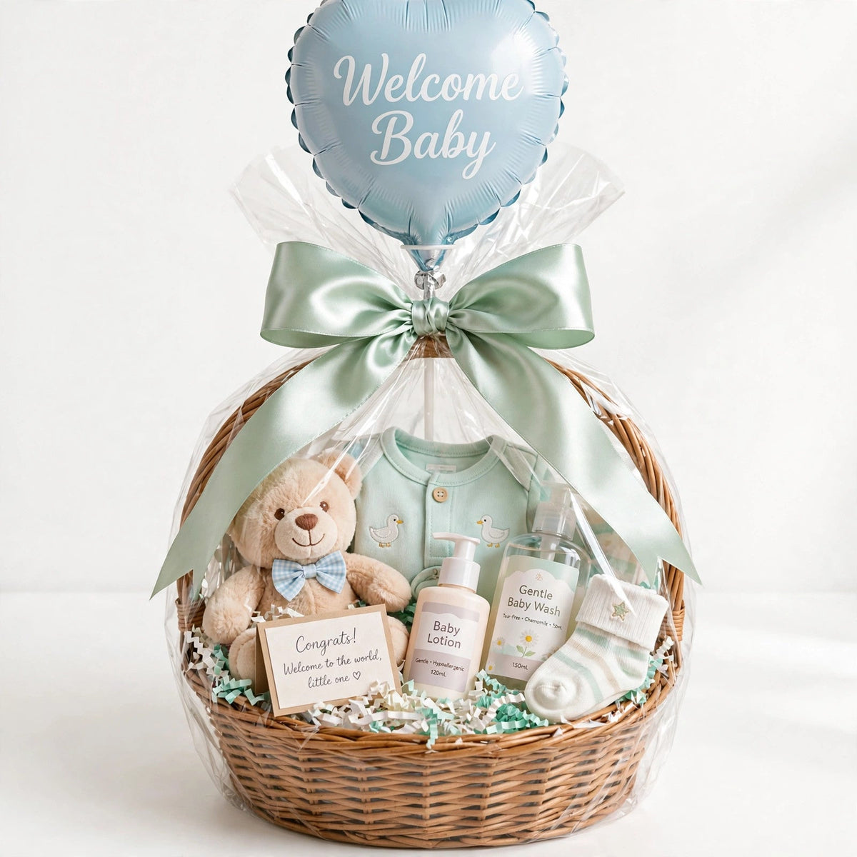 Welcome Baby custom gift basket example