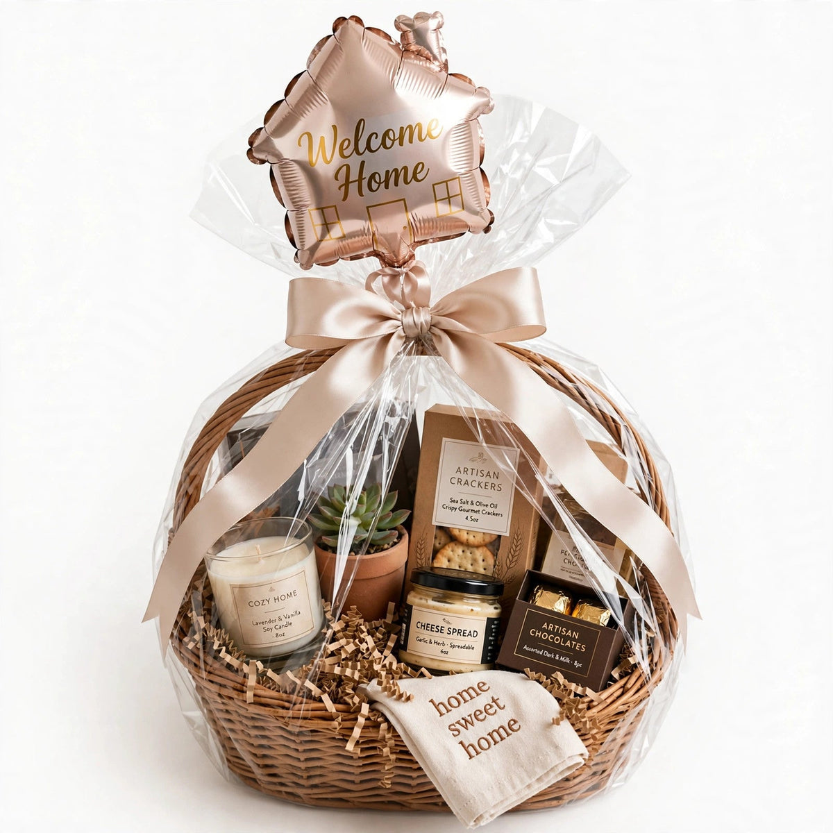Welcome Home custom gift basket example