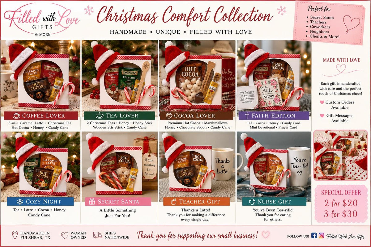 Handmade Christmas Coffee Gift Box | Holiday Latte Mix, Tea, Candy Cane (Gift Set)