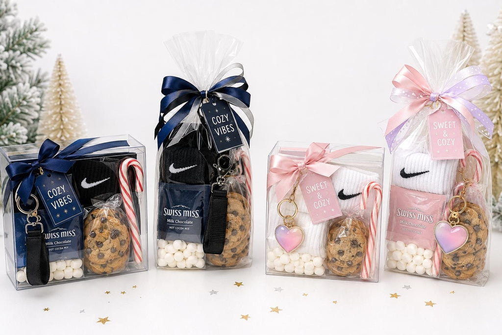 Teen Christmas Gift Box with Nike or Under Armour Socks, Cocoa, Cookies and Keychain
