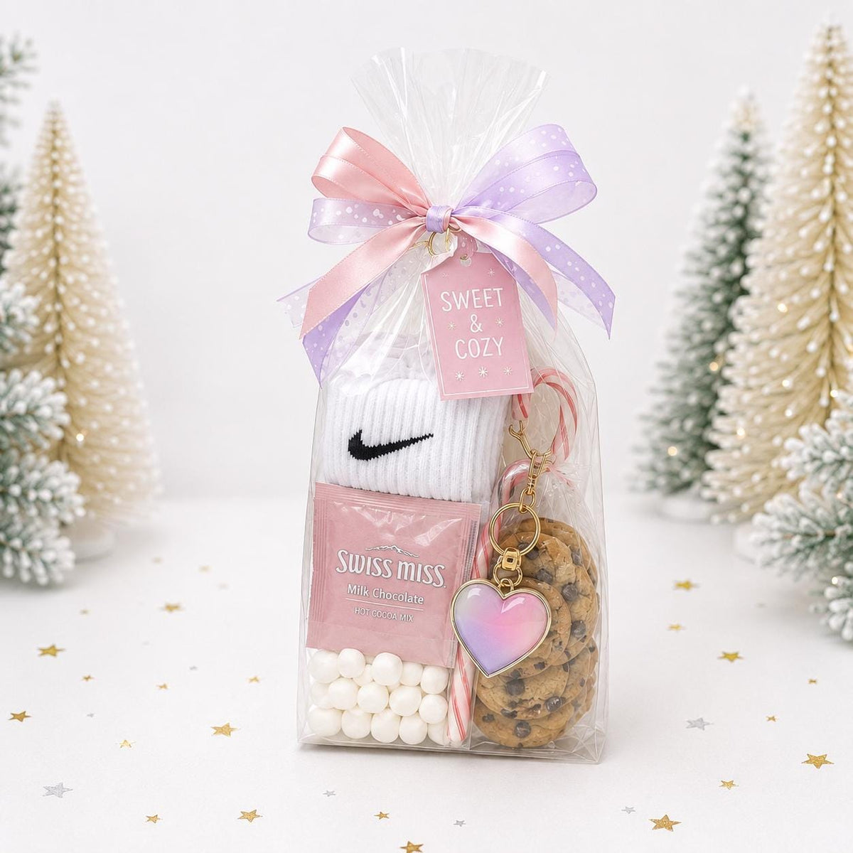 Teen Christmas Gift Box with Nike or Under Armour Socks, Cocoa, Cookies and Keychain
