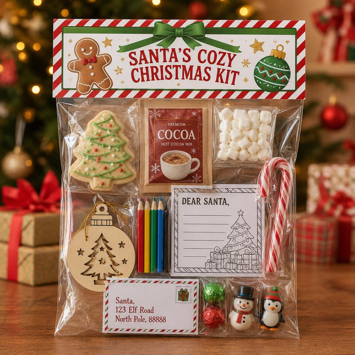 Santa's Cozy Christmas Activity Kit, Cocoa, Ornament, Letter to Santa (Ages 3+)