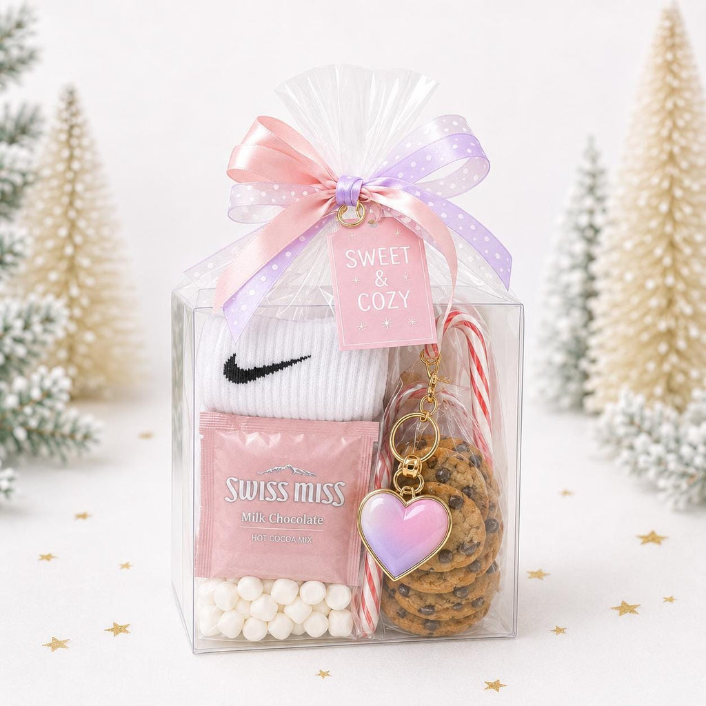 Teen Christmas Gift Box with Nike or Under Armour Socks, Cocoa, Cookies and Keychain