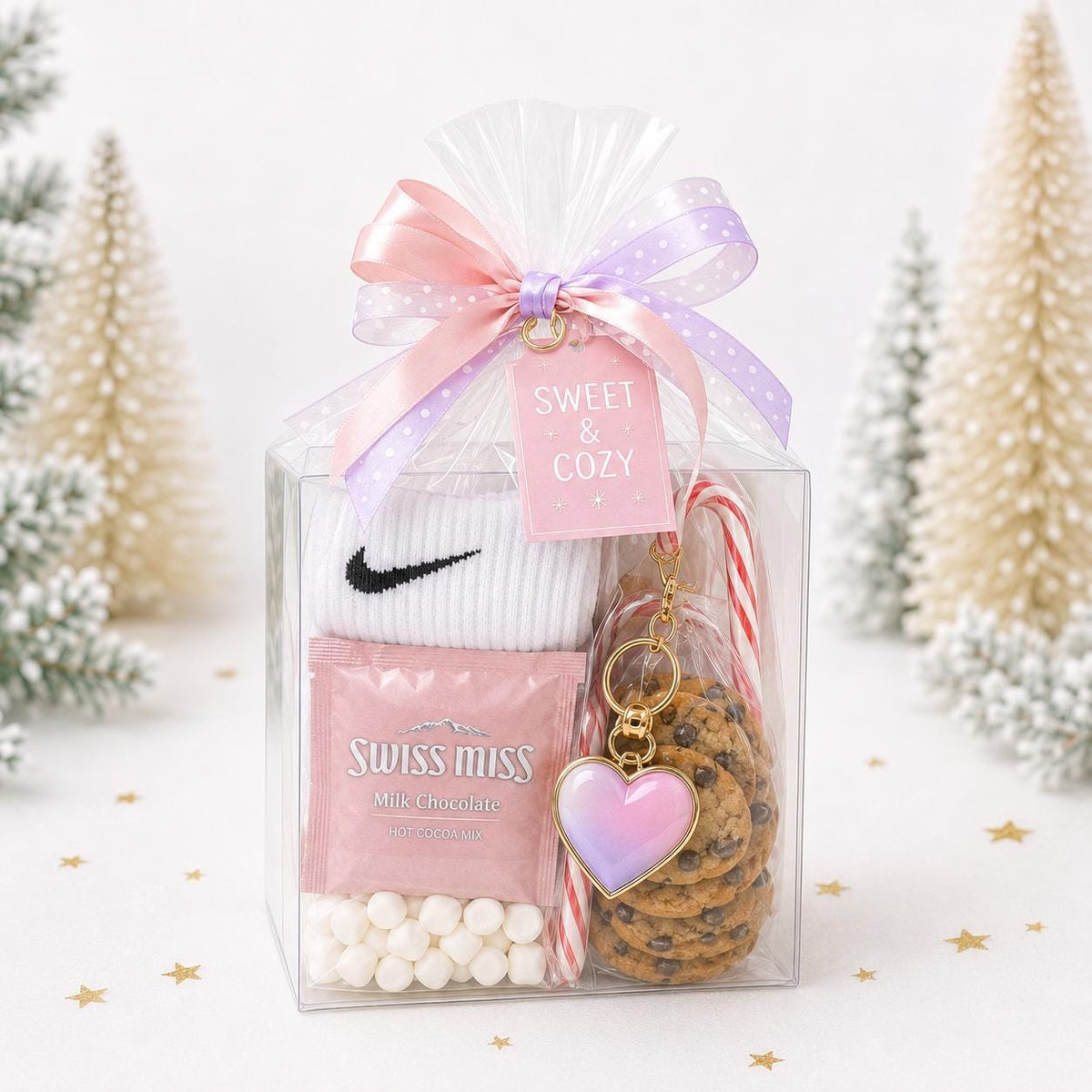 Teen Christmas Gift Box with Nike or Under Armour Socks, Cocoa, Cookies and Keychain