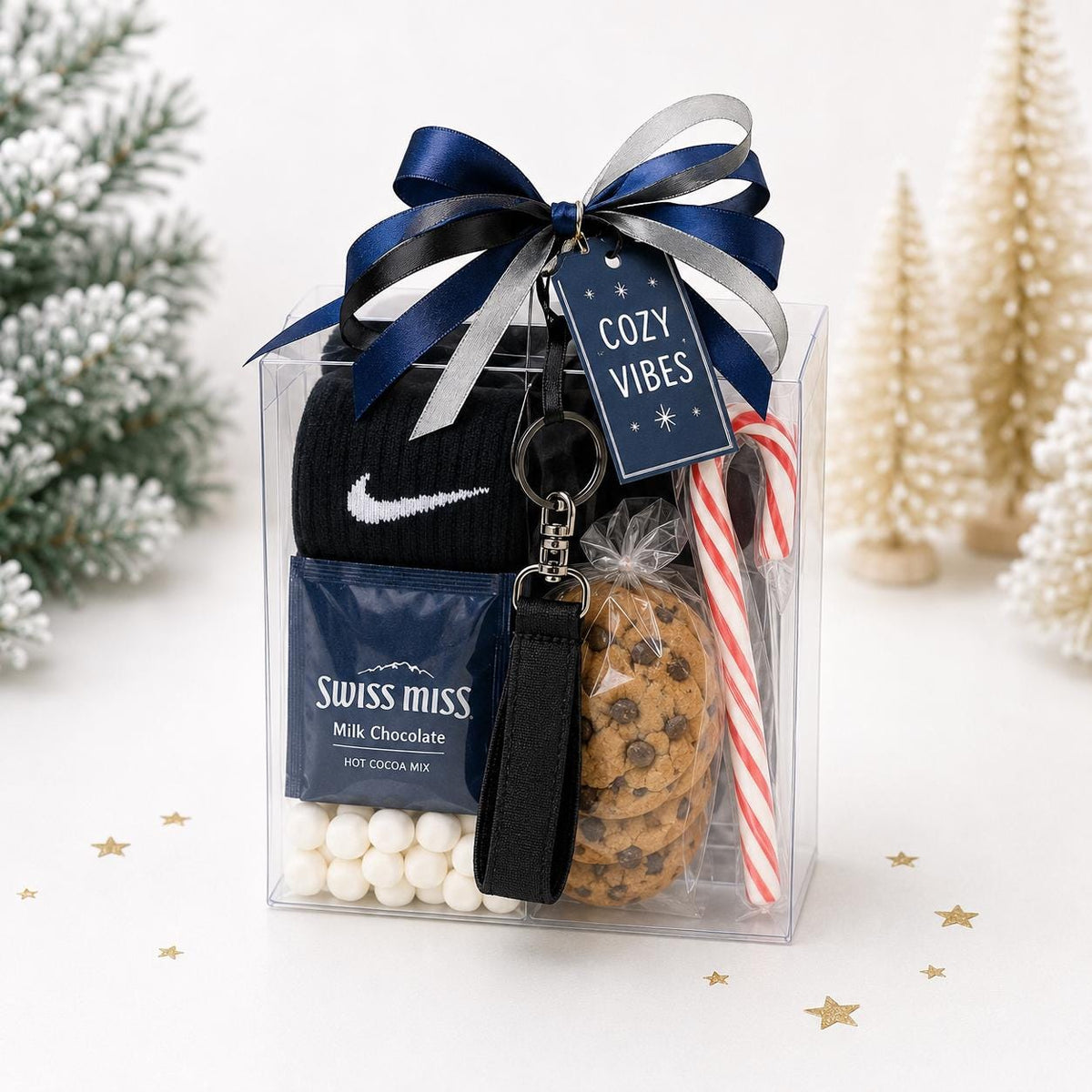 Teen Christmas Gift Box with Nike or Under Armour Socks, Cocoa, Cookies and Keychain