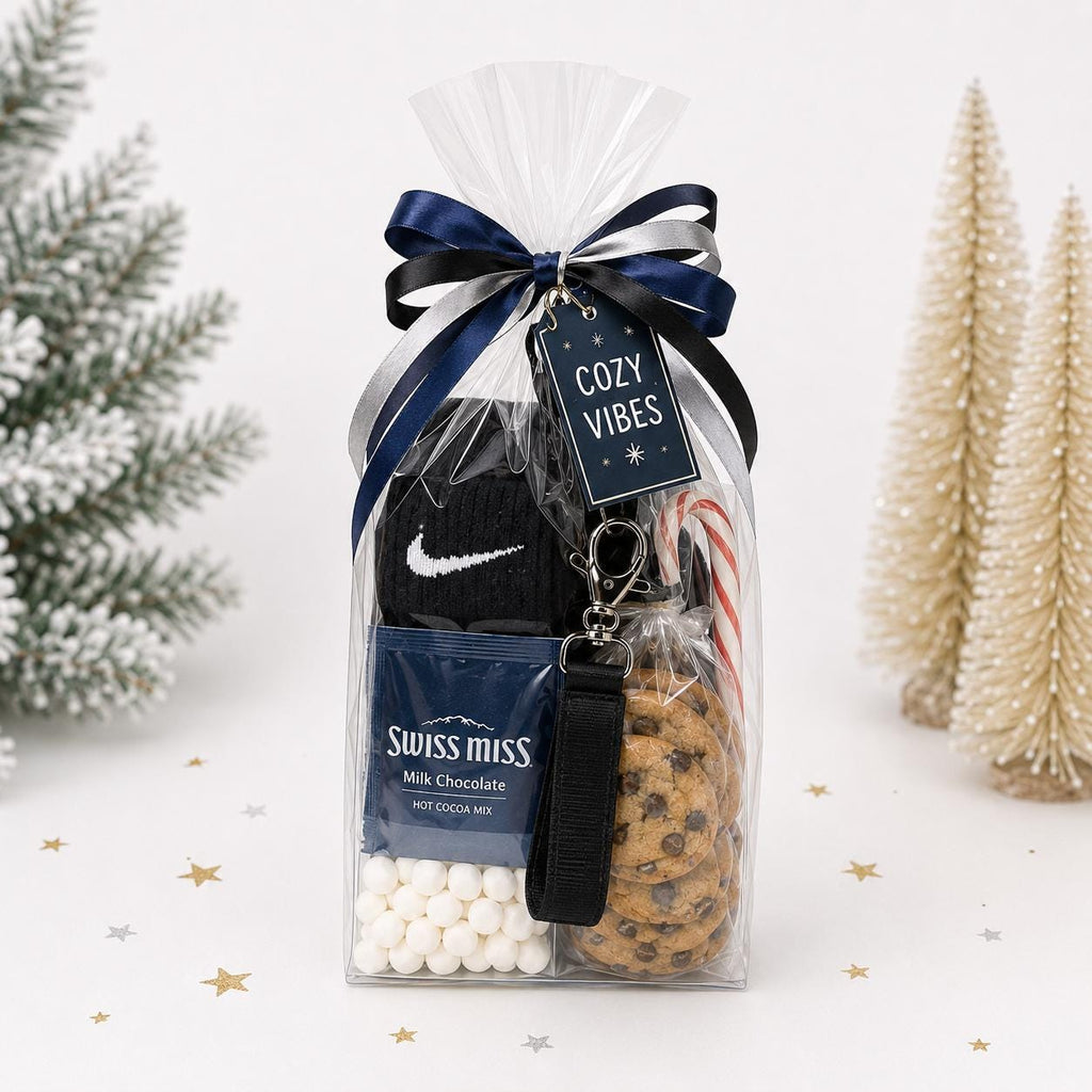 Teen Christmas Gift Box with Nike or Under Armour Socks, Cocoa, Cookies and Keychain