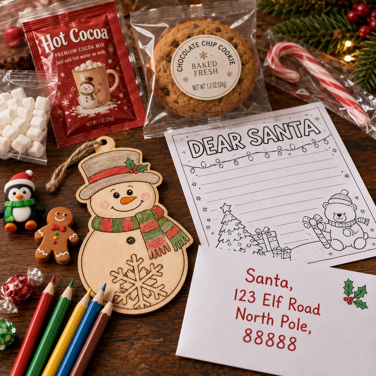 Santa's Cozy Christmas Activity Kit, Cocoa, Ornament, Letter to Santa (Ages 3+)