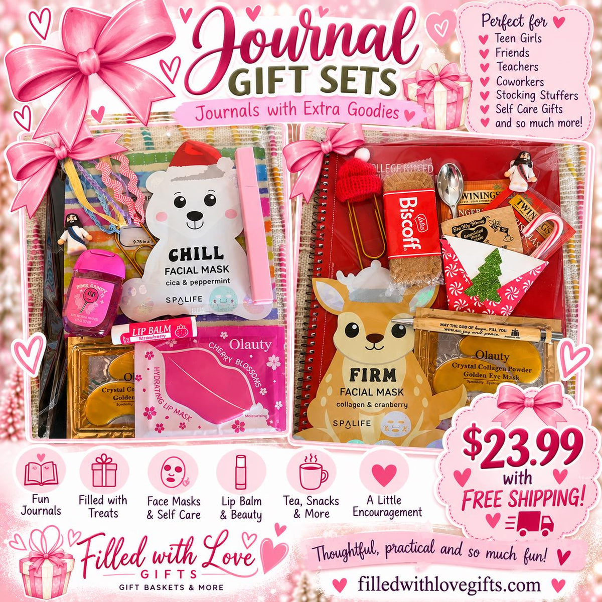 Journal Gift Set with Self Care Goodies | Teen Girl Gift | Teacher Gift | Coworker Gift | Stocking Stuffer | Encouragement Gift